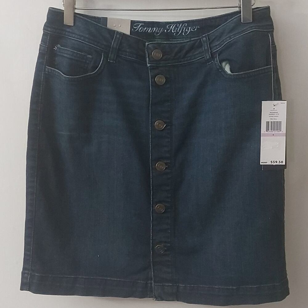 Tommy Hilfiger Blue Diane Wash Button Down Denim Skirt 6 Preppy Classic Grandma